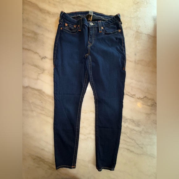True Religion Curvy Skinny Jeans Womens Size 31 Blue Dark Wash Stretch Denim - Picture 2 of 12